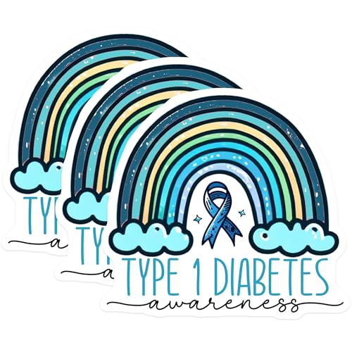 (3 Pack) Type 1 Diabetes Decals - Rainbow Ribbon Stickers - Awareness Decals - 3 Inches On Longest Side - Easy Peel & Apply - Made in USA - 3MCS2593