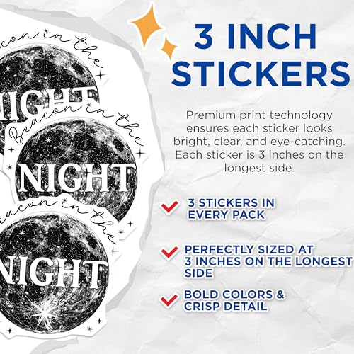 (3 Pack) Beacon in The Night Decals - Celestial Decor Stickers - Inspiring Quote Art - 3 Inches On Longest Side - Easy Peel & Apply - Made in USA - 3MCS2138