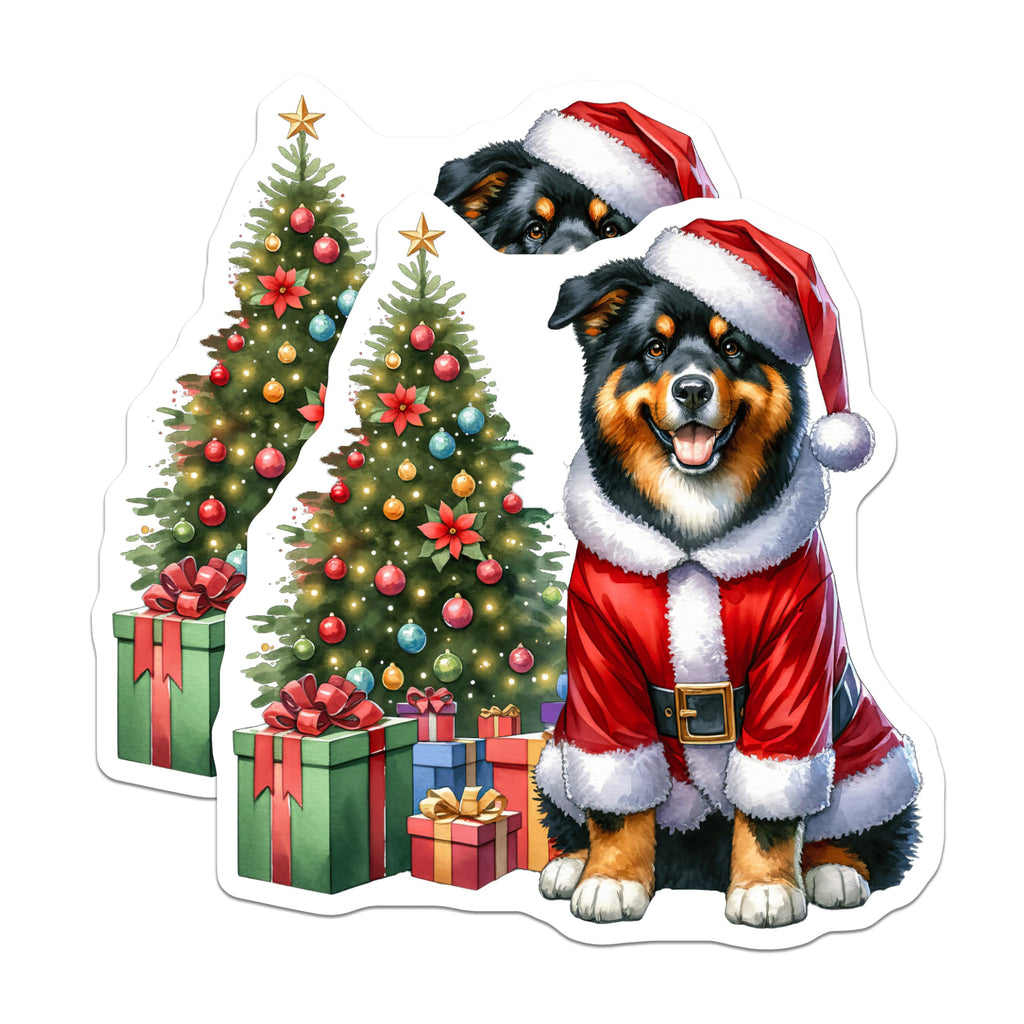 (2 Pack) Christmas Dog Magnets - Santa Claus Puppy Decor - Festive Pet Holiday Refrigerator Art - 5 Inches On Longest Side - Thick Durable Magnet - Made in USA - MAG24128