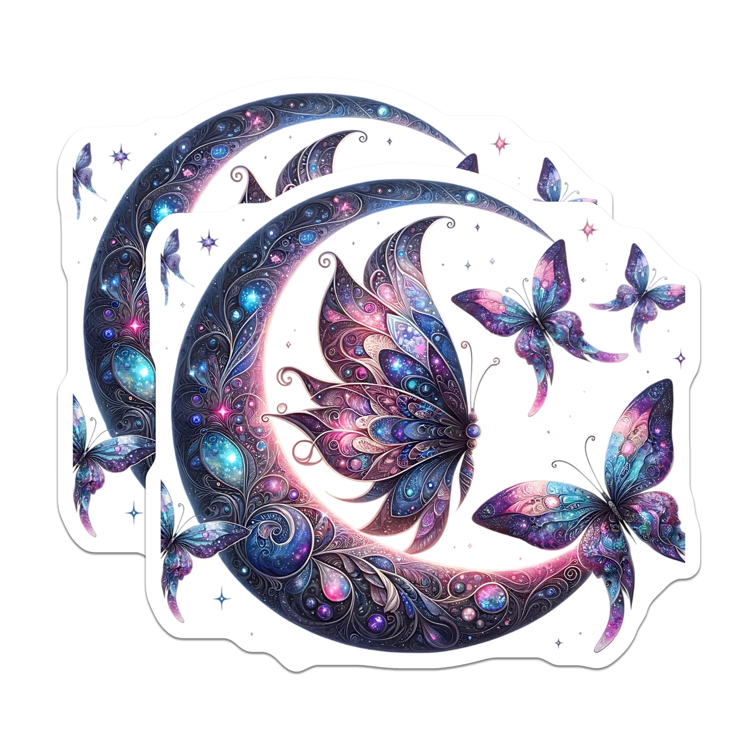 (2 Pack) Galaxy Butterfly Magnets - Celestial Moon Art - Cosmic Home Decor - 5" On Longest Side - Premium Magnet - for Cars, Refrigerators, Toolboxes, Lockers - Made in USA - MAG15617