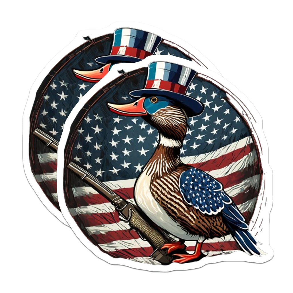 (2 Pack) Patriotic Duck Magnets - American Flag Hunter Wildlife - Uncle Sam Hat Decal - USA Theme Refrigerator Accent - 5 Inches On Longest Side - Thick Durable Magnet - Made in USA - MAG21820