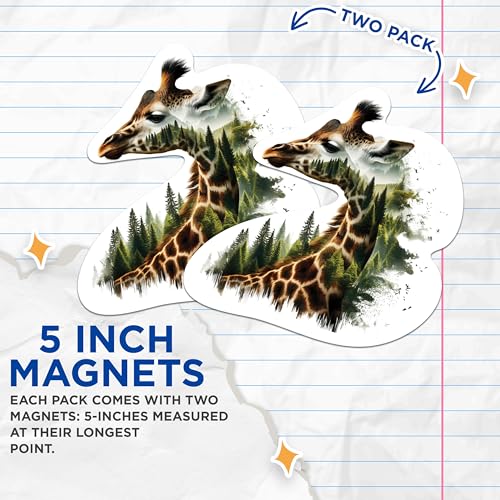 (2 Packs) Giraffe with Wilderness Magnets - Animal Nature Lover Cool Outdoor Magnets - 5 Inches On Longest Side - Premium Magnet - for Fridges, Toolboxes, Cars - Made in USA - MAG2267