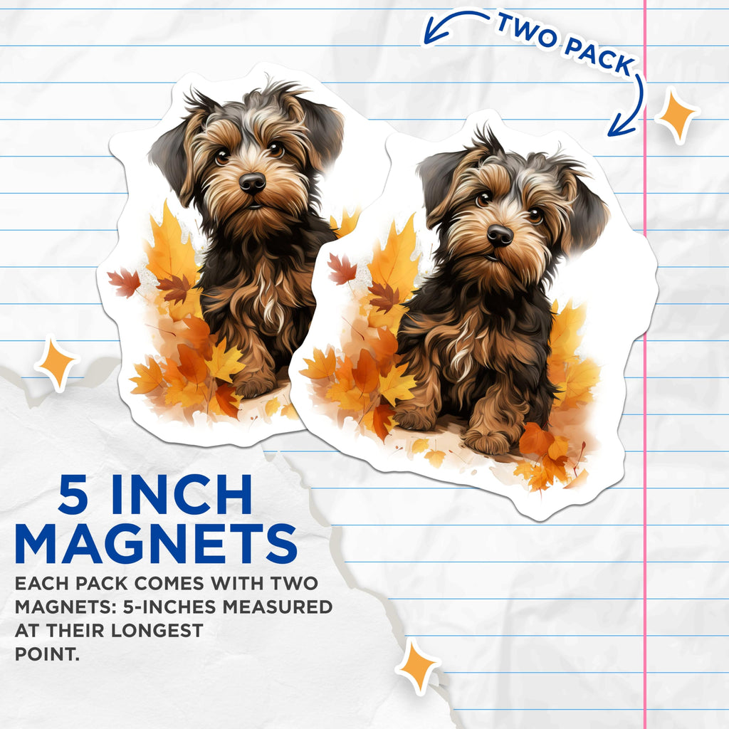 (2 Pack) Cute Yorkie Magnets - Fall Dog Decor - Pet Lover Refrigerator Magnets - 5 Inches On Longest Side - Thick Durable Magnet - Made in USA - MAG26757