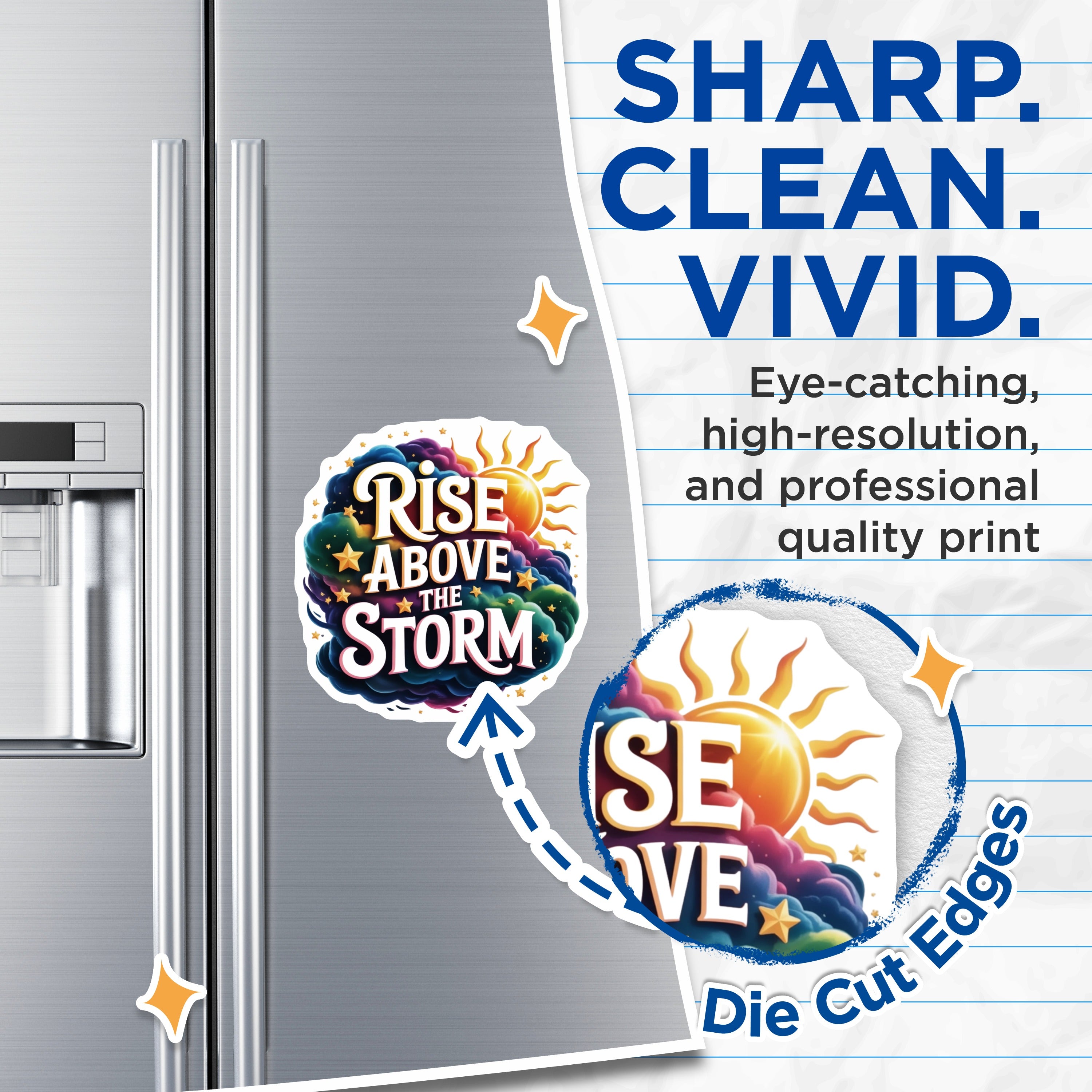 (2 Pack) Rise Above The Storm Magnets - Motivational Quote - Positive Affirmation - Encouragement Decor - Celestial Cloud Art - 5 Inches On Longest Side - Thick Durable Magnet - Made in USA - MAG38600