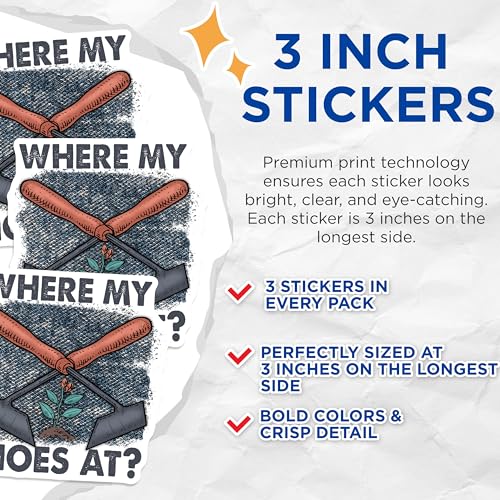 (3 Pack) Where My Hoes at Decals - Funny Gardener - Gardening Joke - 3 Inches On Longest Side - Easy Peel & Apply - Made in USA - 3MCS2942