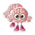 (2 Pack) Funny Brain Stickers - Cute Cartoon Stickers - Pink Brain with Shoes Stickers - 5" On Longest Side - Sticks to Smooth Flat Surfaces - Made in USA - BMCS7003