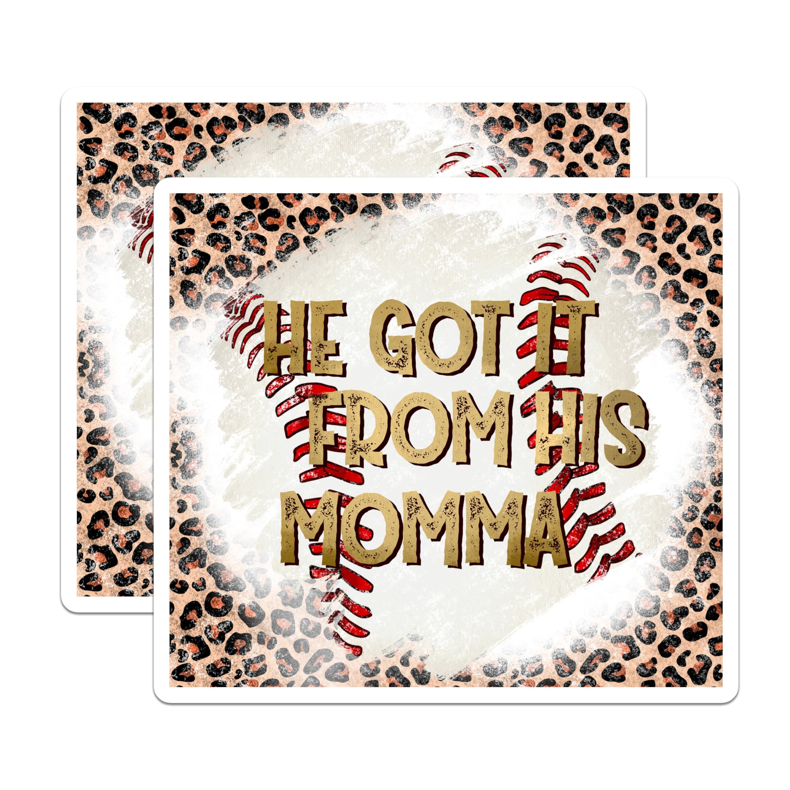 (2 Pack) He Got It from His Momma Magnets - Baseball Momma Leopard Print Decor - Game Day Sports Fan Accent - 5 Inches On Longest Side - Thick Durable Magnet - Made in USA - MAG29546