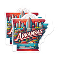 (2 Pack) Arkansas State Stickers - Cityscape Art - Travel Souvenir - Vibrant Landmark Design - 5" On Longest Side - Sticks to Smooth Flat Surfaces - Made in USA - BMCS4760