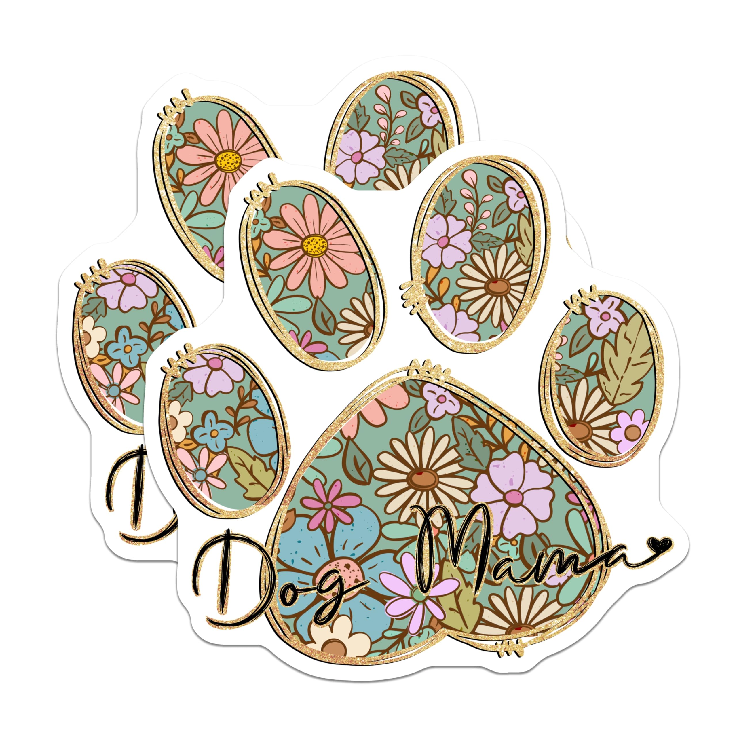 (2 Pack) Dog Mama Magnets - Floral Paw Print - Boho Pet Lover Aesthetic - 5 Inches On Longest Side - Thick Durable Magnet - Made in USA - MAG22182