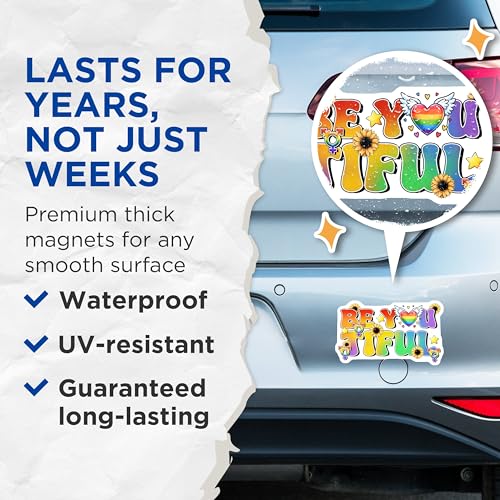 (2 Pack) Be You Tiful Magnets - Inspirational Quotes - Rainbow Heart Design - Motivational Decor for Home Office Locker - 5" On Longest Side - for Cars, Fridges, Toolboxes - Made in USA - MAG8260