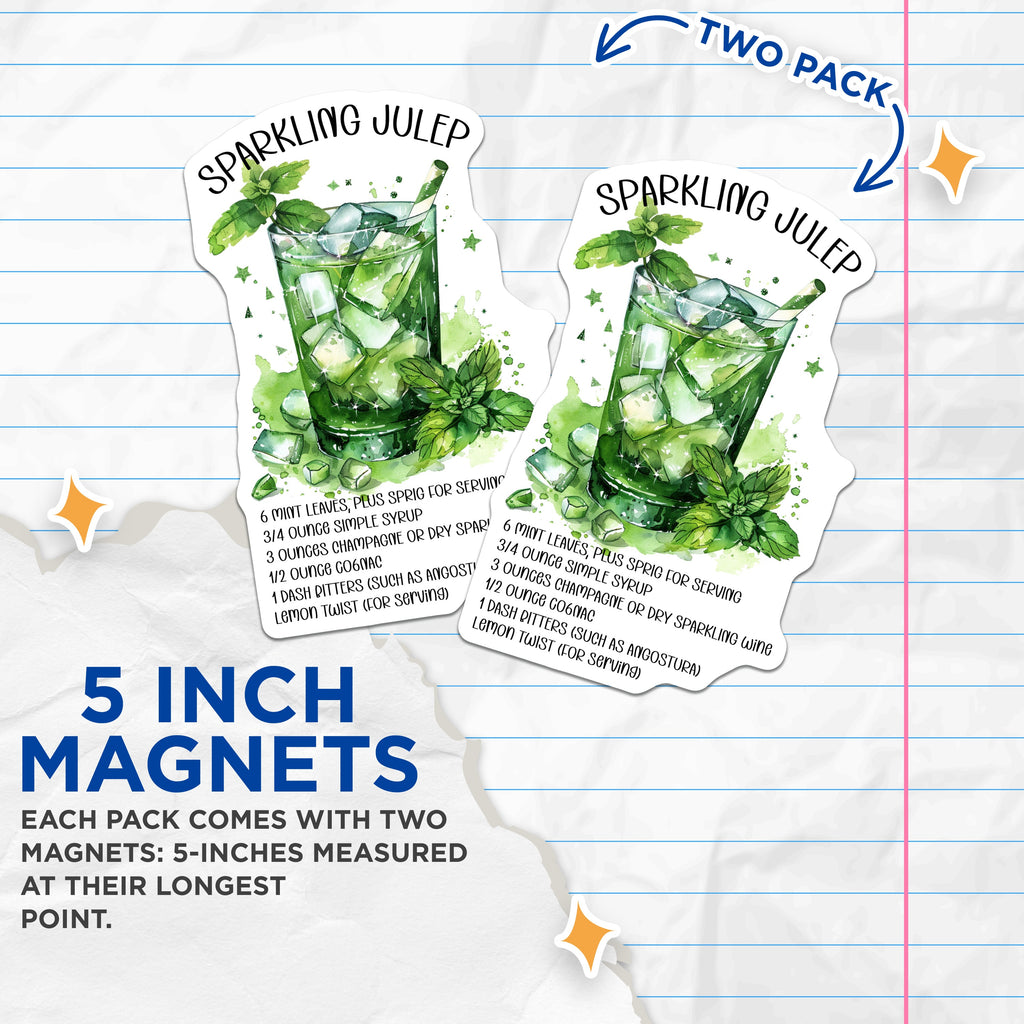 (2 Pack) Sparkling Julep Magnets - Cocktail Recipe Magnet - Home Bar Decor Drink Recipe Art - 5 Inches On Longest Side - Thick Durable Magnet - Made in USA - MAG39424