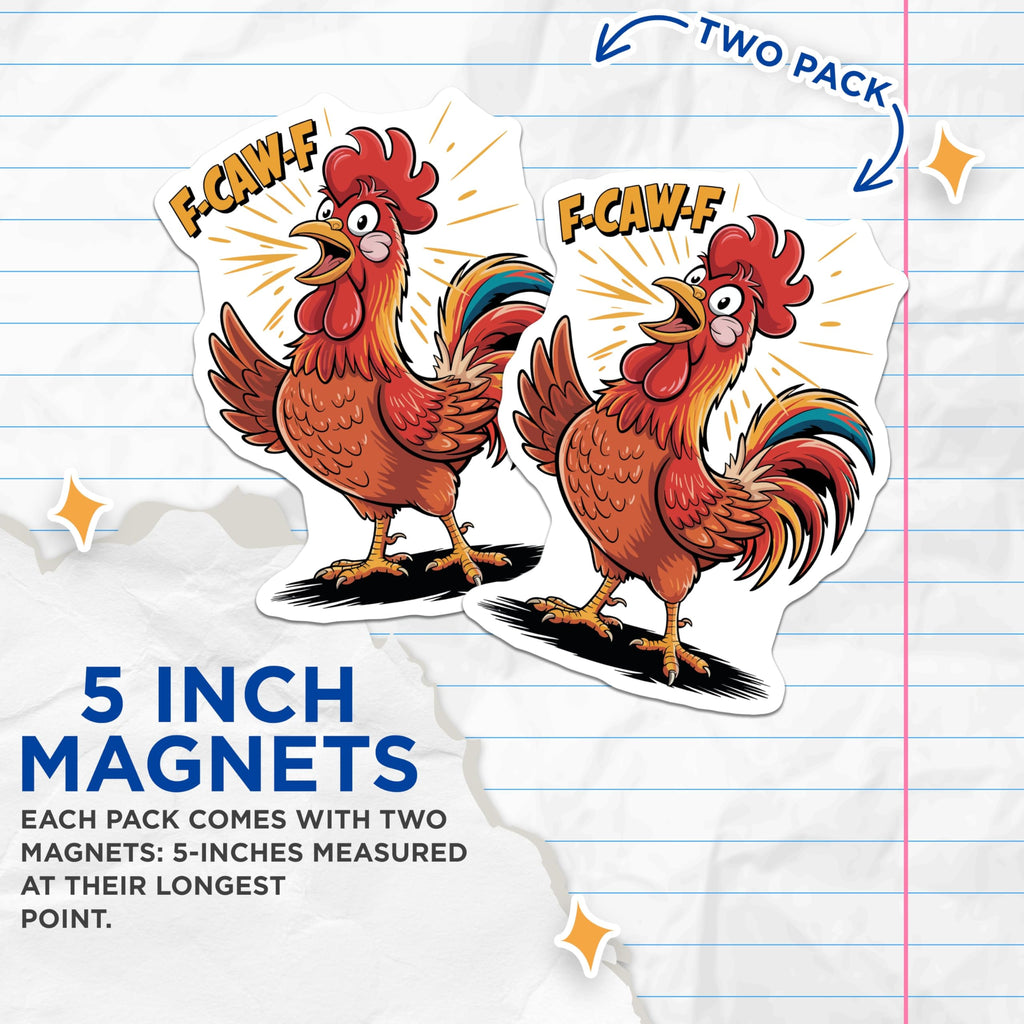 (2 Pack) Rooster Magnets - Funny Chicken Art - Farmhouse Kitchen Decor - 5" On Longest Side - Premium Magnet - for Cars, Refrigerators, Toolboxes, Lockers - Made in USA - MAG16403