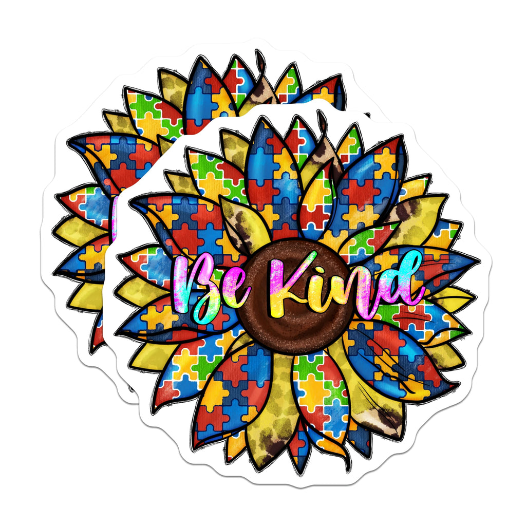 (2 Pack) Autism Awareness Magnets - Puzzle Piece Sunflower - Be Kind Inclusion Decor - 5 Inches On Longest Side - Thick Durable Magnet - Made in USA - MAG24714