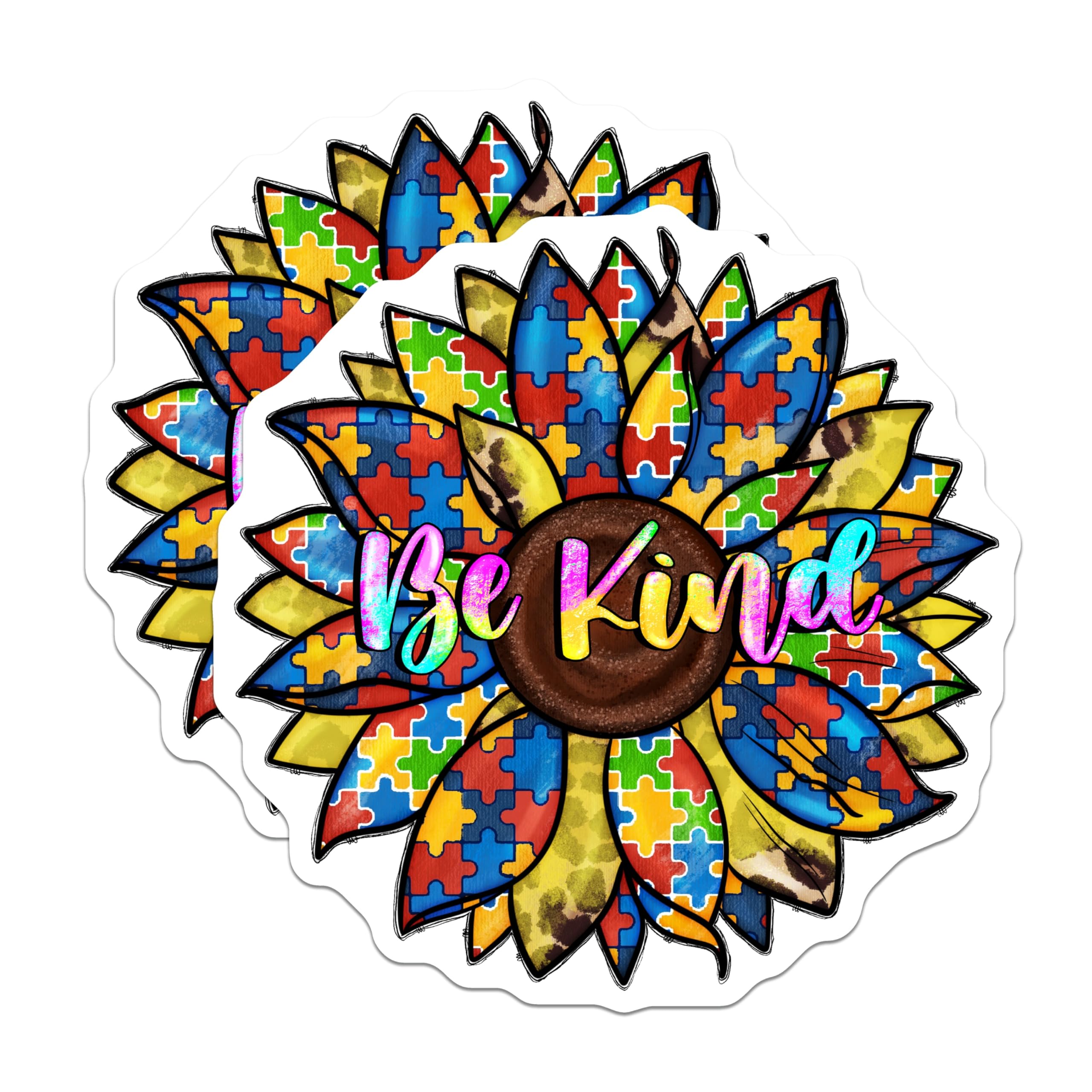 (2 Pack) Autism Awareness Magnets - Puzzle Piece Sunflower - Be Kind Inclusion Decor - 5 Inches On Longest Side - Thick Durable Magnet - Made in USA - MAG24714