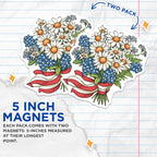 (2 Pack) Daisy Bluebonnet Magnets - Patriotic Floral Decor - Summer Kitchen Fridge - 5 Inches On Longest Side - Thick Durable Magnet - Made in USA - MAG19798