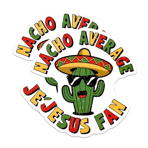 (2 Pack) Nacho Average Jesus Fan Stickers - Funny Religious Stickers - Cute Cactus Stickers - Cool Christian Stickers - 5" On Longest Side - Sticks to Smooth Flat Surfaces - Made in USA - BMCS4827