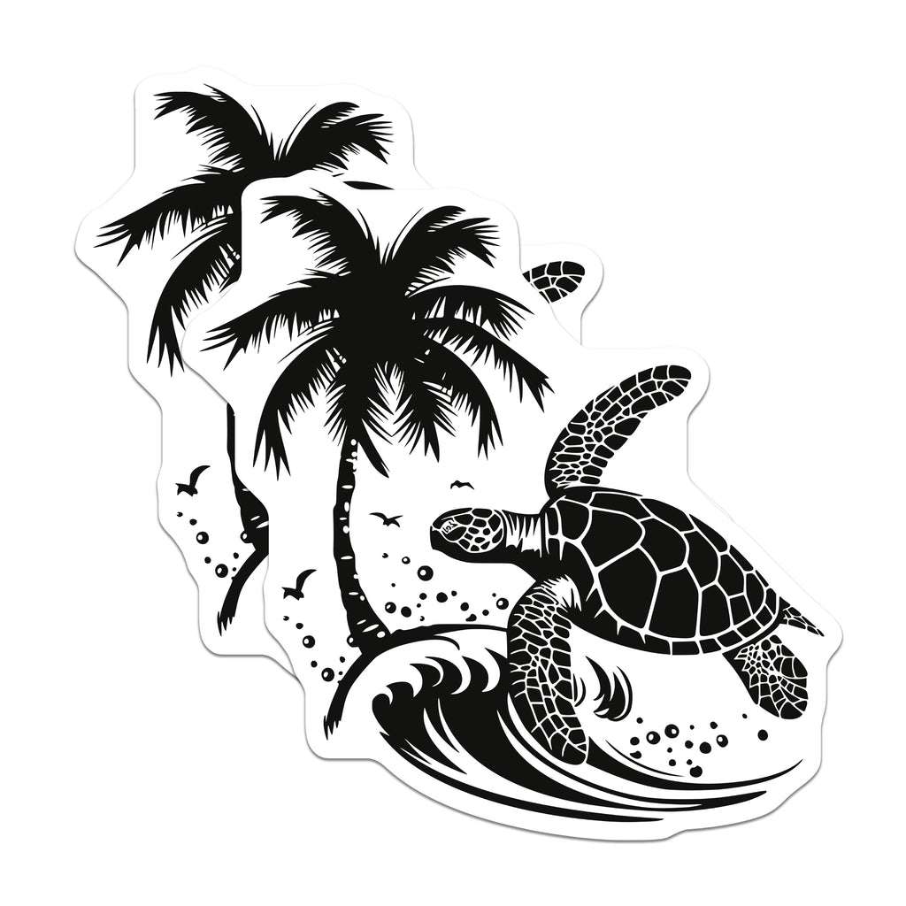 (2 Pack) Sea Turtle Palm Tree Magnets - Ocean Wave Marine Life - Tropical Beach House Decor - 5 Inches On Longest Side - Thick Durable Magnet - Made in USA - MAG39892