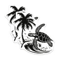 (2 Pack) Sea Turtle Palm Tree Magnets - Ocean Wave Marine Life - Tropical Beach House Decor - 5 Inches On Longest Side - Thick Durable Magnet - Made in USA - MAG39892