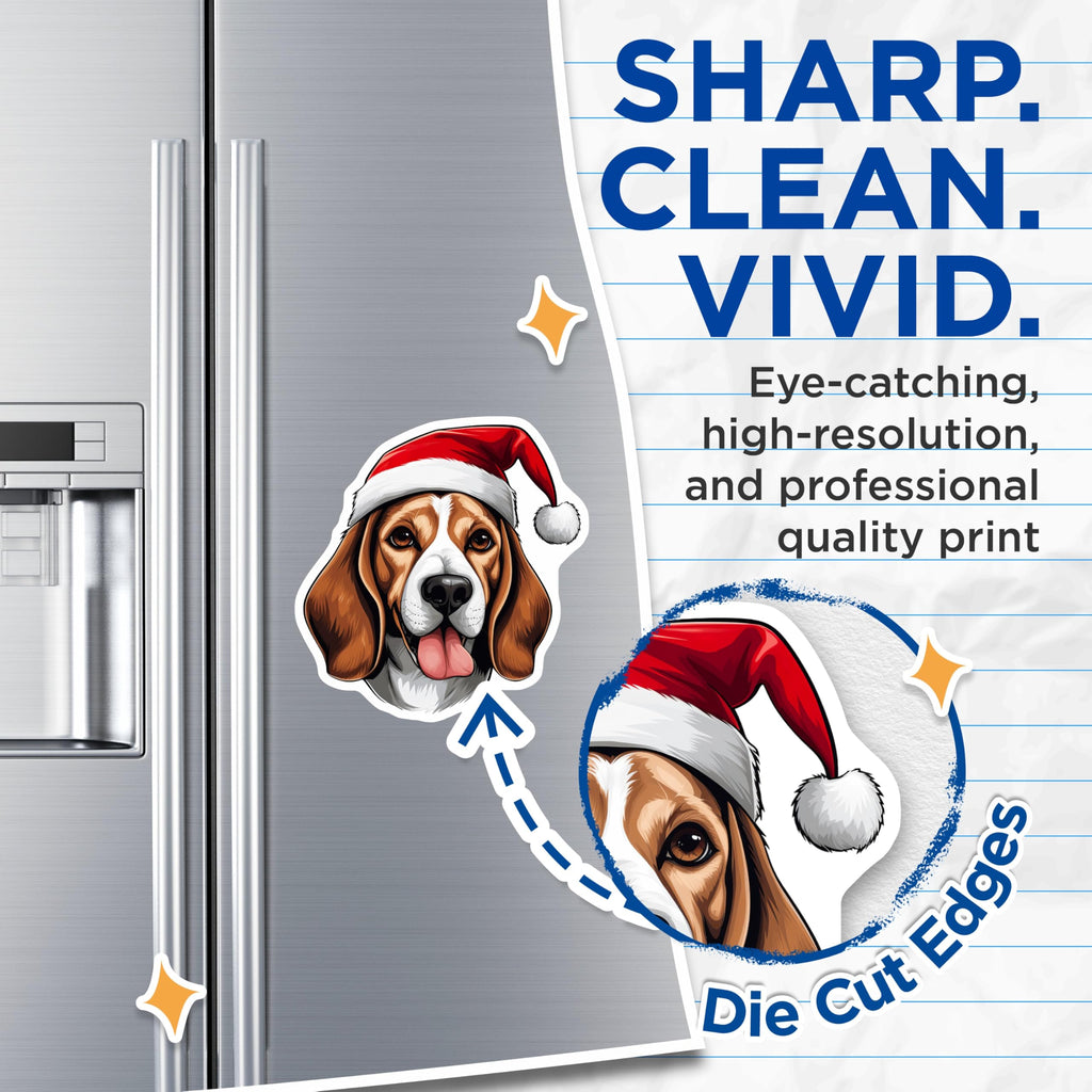 (2 Pack) Beagle Christmas Magnets - Dog Santa Hat Decor - Pet Holiday Fridge Decal - 5 Inches On Longest Side - Thick Durable Magnet - Made in USA - MAG30410