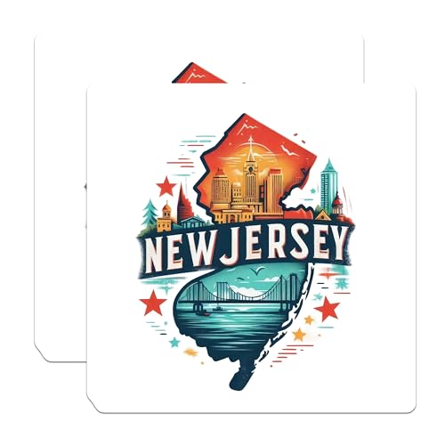 (2 Pack) New Jersey Travel Stickers - Cityscape Stickers - State Pride Art Stickers - 5" On Longest Side - Sticks to Smooth Flat Surfaces - Made in USA - BMCS5218