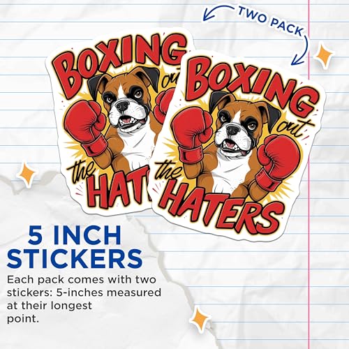(2 Pack) Funny Dog Stickers - Cute Boxer Puppy - Motivational Pet Decals - 5" On Longest Side - Sticks to Smooth Flat Surfaces - Made in USA - BMCS8519