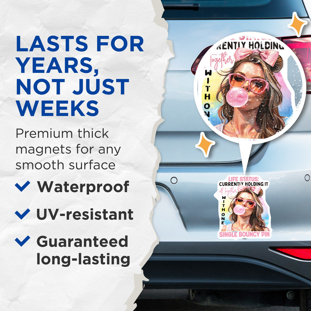 (2 Pack) Holding It Together Magnets - Life Status Humor - Busy Woman Sarcastic Quote - Fridge Locker Office Decor - 5 Inches On Longest Side - Thick Durable Magnet - Made in USA - MAG38457