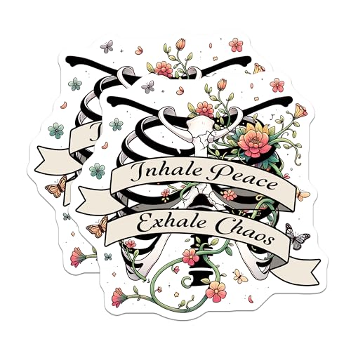 (2 Pack) Inhale Peace Exhale Chaos Stickers - Inspirational Quote - Floral Designs - Positivity - 5" On Longest Side - Sticks to Smooth Flat Surfaces - Made in USA - BMCS7392