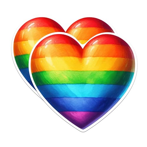 (2 Packs) Rainbow LGBTQ Heart Stickers - Welcoming Inspiring Inclusive Decals - 5 Inches On Longest Side - Premium Vinyl Decal - Sticks to Any Smooth Flat Surface - Made in USA - BMCS2314