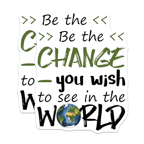 (2 Pack) Inspirational Quote Stickers - Be The Change You Wish to See - Motivational Words Vinyl Decal - 5" On Longest Side - Sticks to Smooth Flat Surfaces - Made in USA - BMCS7696