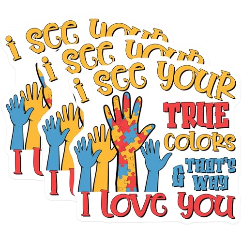 (3 Pack) Autism Awareness Decals - True Colors Puzzle - Laptop Decal - 3 Inches On Longest Side - Easy Peel & Apply - Made in USA - 3MCS8465