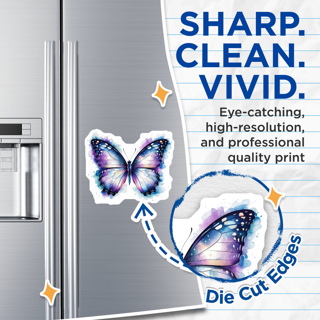 (2 Pack) Galaxy Butterfly Magnets - Watercolor Starry Wings - Aesthetic Fridge Locker Decor - 5 Inches On Longest Side - Thick Durable Magnet - Made in USA - MAG36789