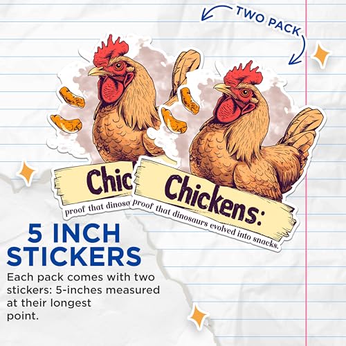 (2 Pack) Funny Chicken Stickers - Dinosaur Evolution - Humorous Animal - 5" On Longest Side - Sticks to Any Smooth Flat Surface - Made in USA - BMCS2593