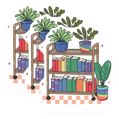 (3 Pack) Plant Bookshelf Decals - Aesthetic Decal - Laptop Decals- 3 Inches On Longest Side - Easy Peel & Apply - Made in USA - 3MCS5946