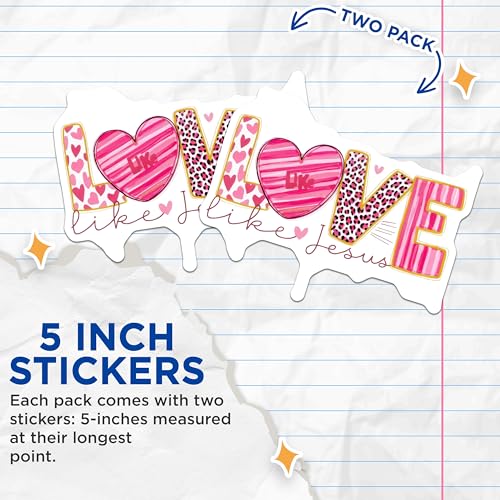 (2 Pack) Love Like Jesus Stickers - Christian Motivational Decals - 5" On Longest Side - Sticks to Smooth Flat Surfaces - Made in USA - BMCS8948 - BMCS8948