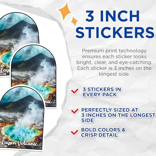 (3 Pack) Lassen Volcanic Decals - National Park Stickers - Laptop Water Bottle Decals - 3 Inches On Longest Side - Easy Peel & Apply - Made in USA - 3MCS0452