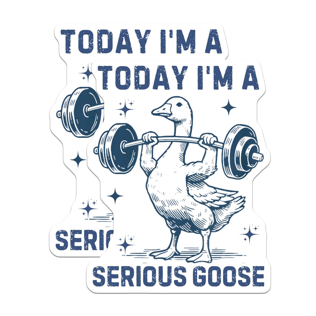 (2 Pack) Serious Goose Stickers - Weightlifting Goose - Funny Animal Stickers for Laptops - 5" On Longest Side - Sticks to Smooth Flat Surfaces - Made in USA - BMCS4494