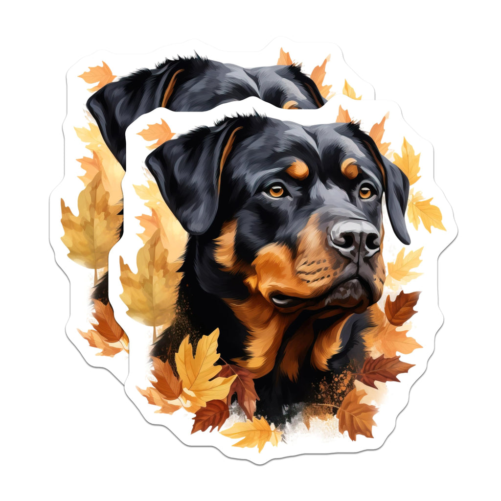 (2 Pack) Rottweiler Magnets - Autumn Fall Leaves Dog Art - Canine Pet Lover Decor - 5 Inches On Longest Side - Thick Durable Magnet - Made in USA - MAG24633