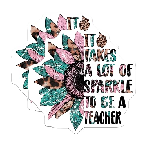 (2 Pack) Teacher Stickers - Inspirational Teacher Quotes Stickers - Sparkle Teacher Appreciation Stickers - 5" On Longest Side - Sticks to Smooth Flat Surfaces - Made in USA - BMCS4153