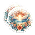 (2 Pack) Sunrise Coastal Scene Magnets Magnets - Ocean Landscape Art - Floral Beach Illustration - 5" On Longest Side - Made in USA - Sticks to Refrigerators & Metal Surfaces - MAG9289