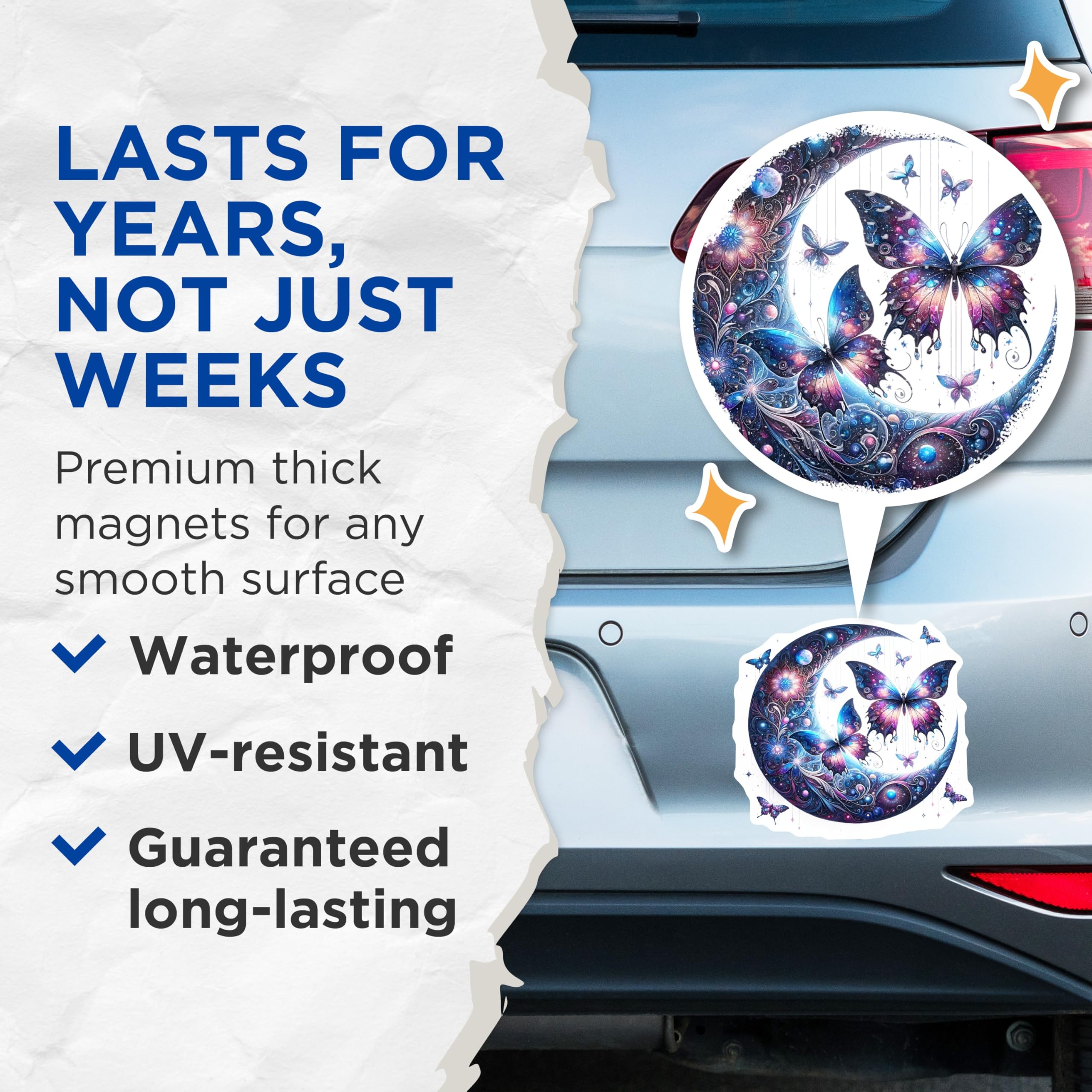 (2 Pack) Butterfly Moon Magnets - Celestial Decor - Space Aesthetic Fridge Magnets - 5" On Longest Side - Premium Magnet - for Cars, Refrigerators, Toolboxes, Lockers - Made in USA - MAG15986
