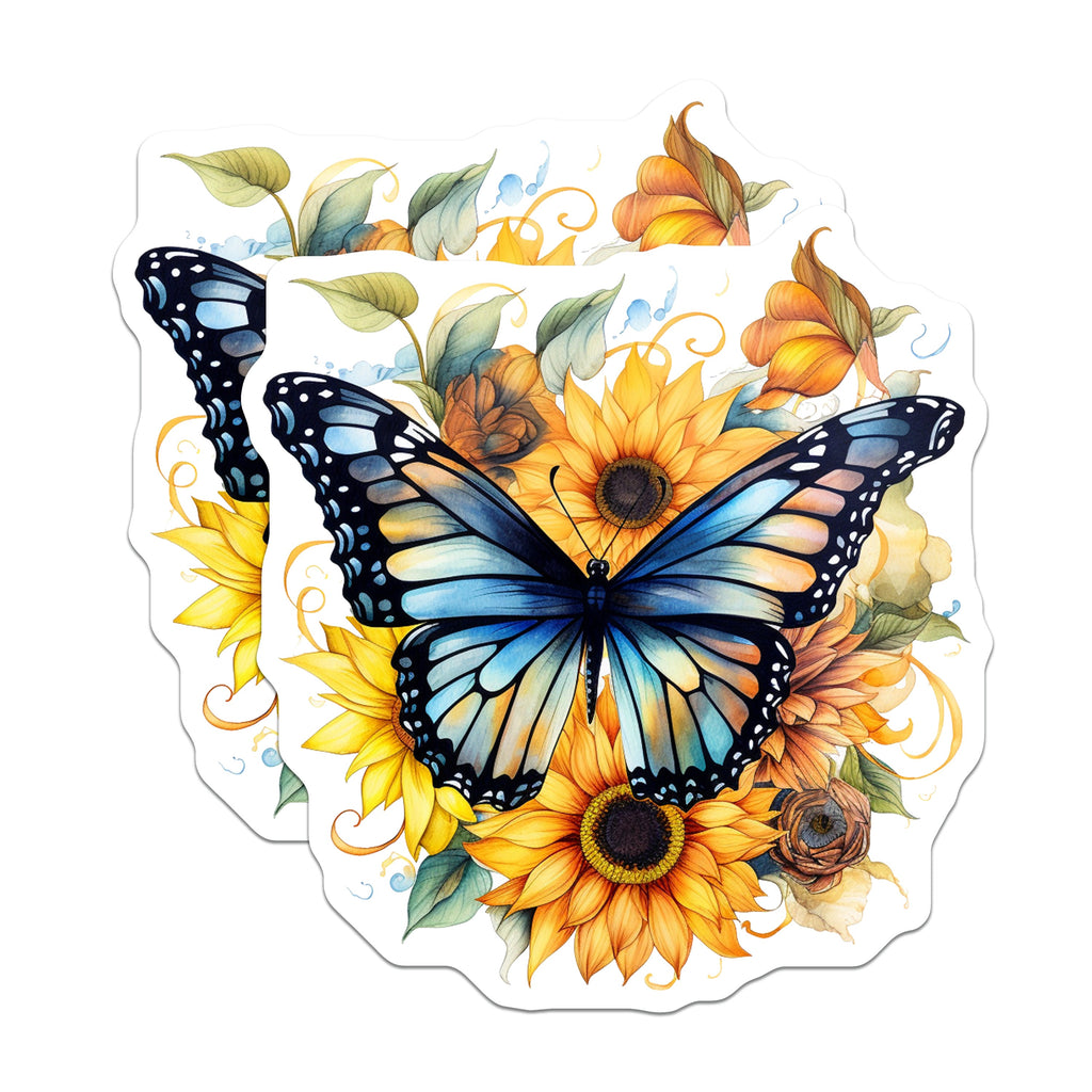 (2 Pack) Watercolor Butterfly Sunflower Magnets - Nature Lover Decor - Boho Home Accent - 5 Inches On Longest Side - Thick Durable Magnet - Made in USA - MAG36468