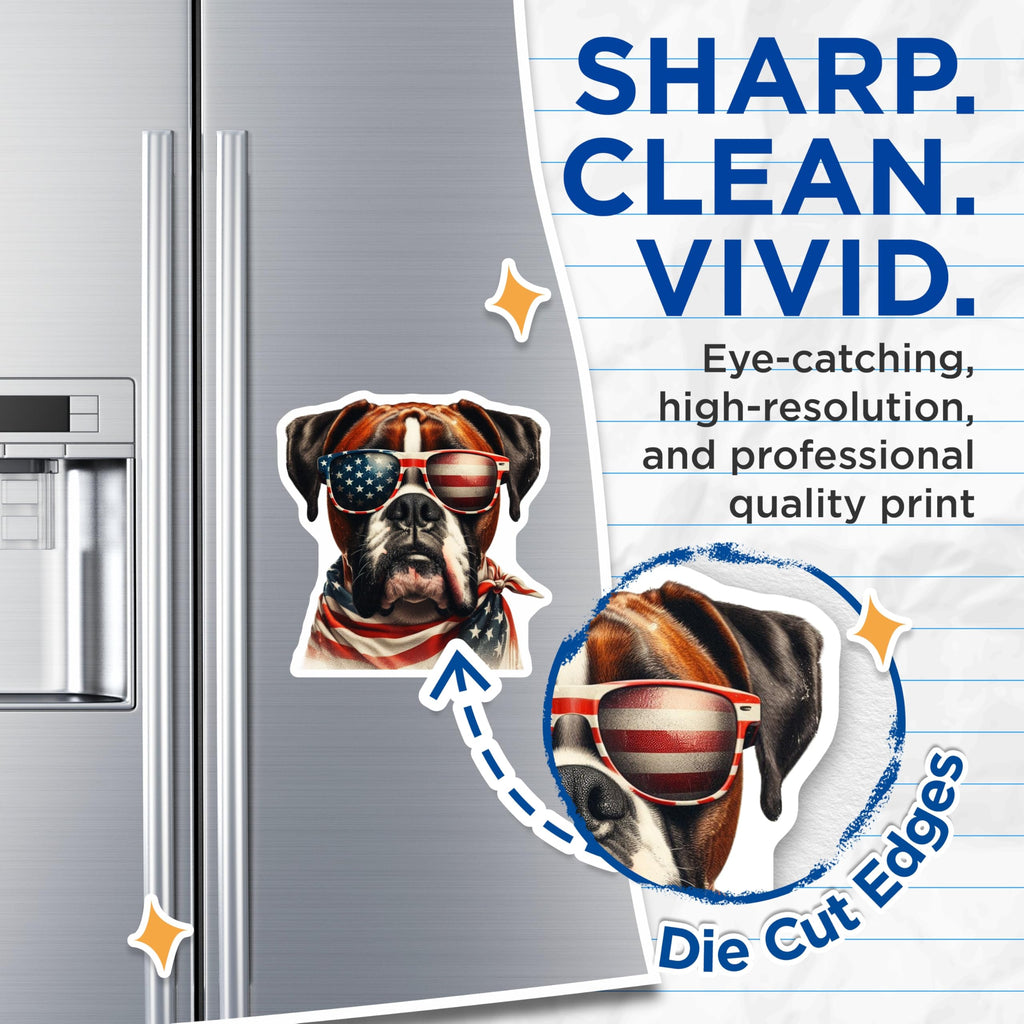 (2 Pack) Boxer Dog Magnets - Patriotic Pup - American Flag Decor - 5" On Longest Side - Premium Magnet - for Cars, Refrigerators, Toolboxes, Lockers - Made in USA - MAG15037