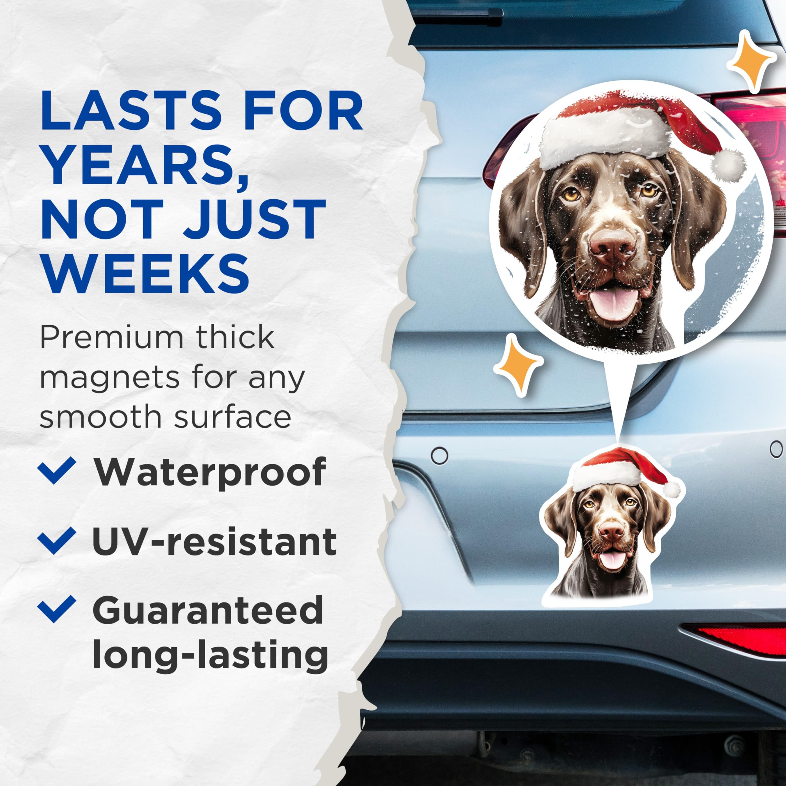 (2 Pack) Christmas Dog Magnets - Santa Hat Pup - Holiday Pet Decor for Fridge - 5 Inches On Longest Side - Thick Durable Magnet - Made in USA - MAG26249