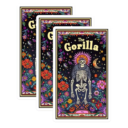 (3 Pack) Gorilla Skeleton Decals - Floral Art Stickers - Laptop Decals - 3 Inches On Longest Side - Easy Peel & Apply - Made in USA - 3MCS2425