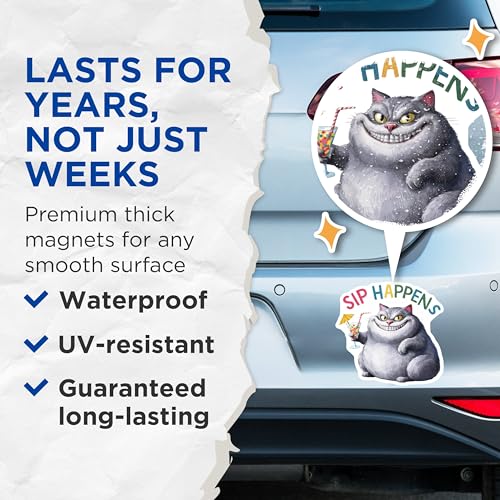(2 Pack) Funny Cat Magnets Magnets - Sip Happens - Cute Animal Fridge Decor - 5" On Longest Side - Made in USA - Sticks to Refrigerators & Metal Surfaces - MAG9214
