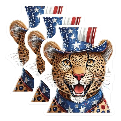 (3 Pack) Patriotic Leopard Decals - American Flag Hat - Laptop Decals - 3 Inches On Longest Side - Easy Peel & Apply - Made in USA - 3MCS7589