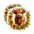 (2 Pack) Cute Highland Cow Magnets - Sunflower Farmhouse Decor - Adorable Animal Kitchen Art Refrigerator - 5 Inches On Longest Side - Thick Durable Magnet - Made in USA - MAG38876