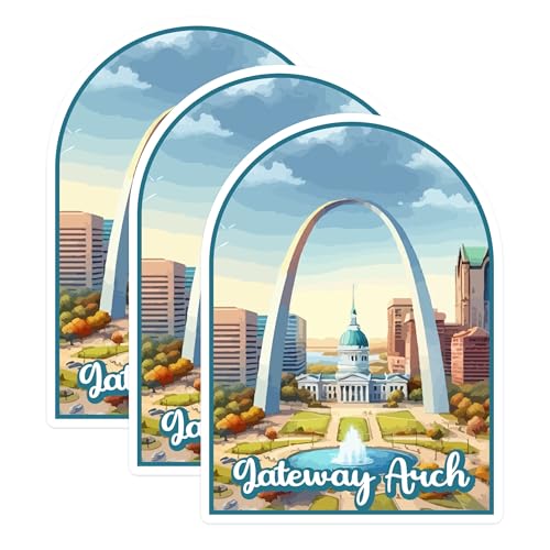 (3 Pack) Gateway Arch Decals - Saint Louis Landmark - Laptop Decals - 3 Inches On Longest Side - Easy Peel & Apply - Made in USA - 3MCS0401