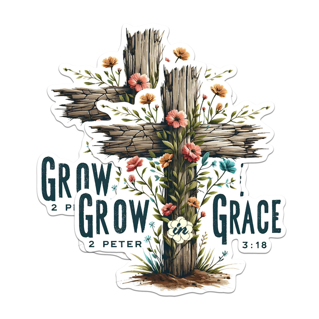 (2 Pack) Grow in Grace Stickers - 2 Peter 3:18 Stickers - Inspirational Christian Stickers - 5" On Longest Side - Sticks to Any Smooth Flat Surface - Made in USA - BMCS2827