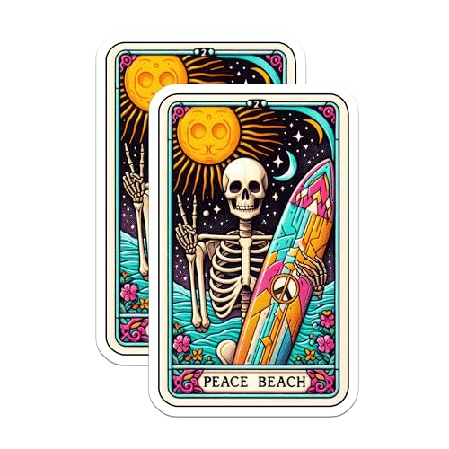 (2 Pack) Skeleton Surfer Stickers - Peace Beach Stickers - Vintage Surf Stickers - 5" On Longest Side - Sticks to Smooth Flat Surfaces - Made in USA - BMCS5248